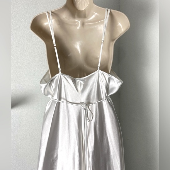 Vintage Linea Donatella Satin Bead Lace Maxi Slip Babydoll Dress White Dollcore - Picture 5 of 13